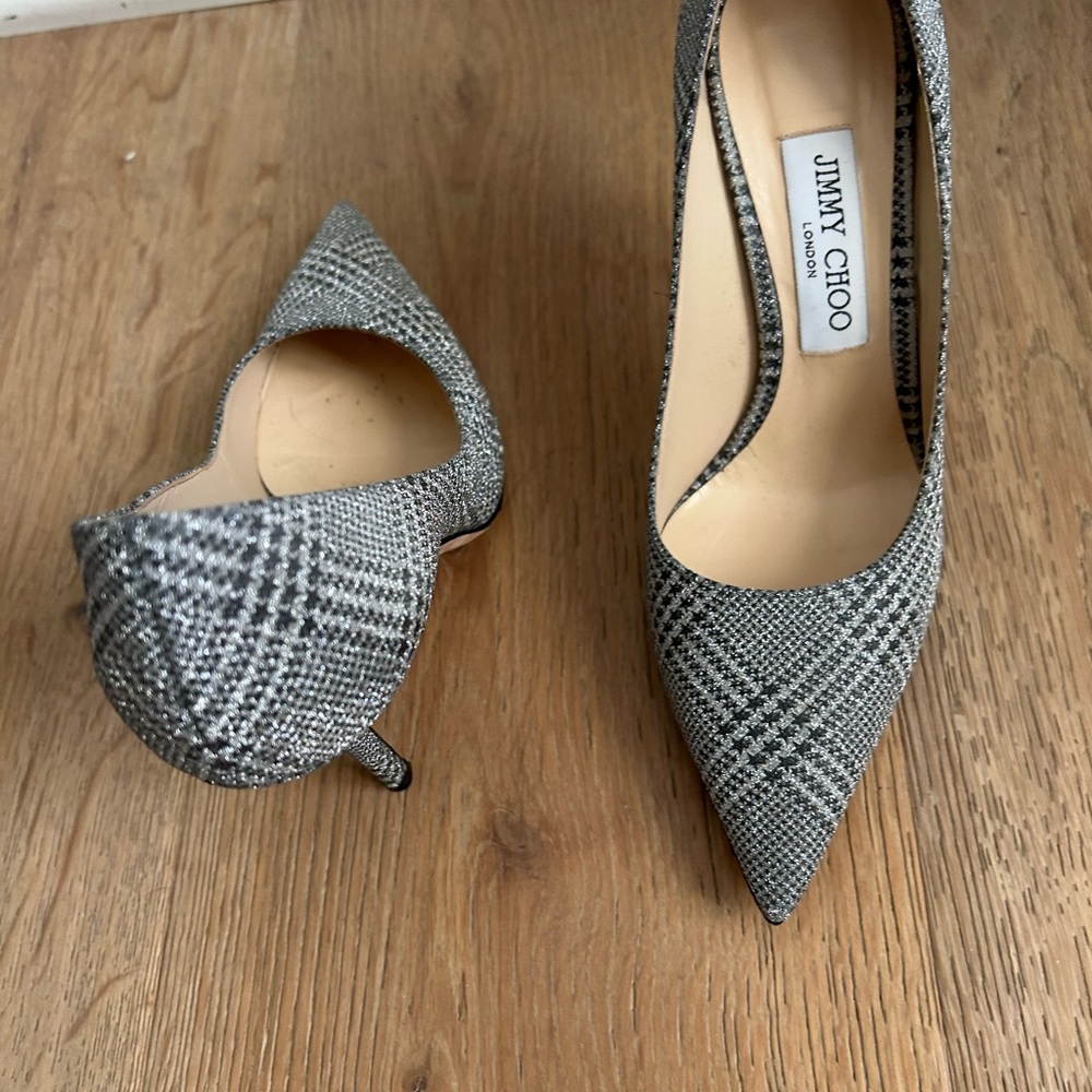 Jimmy Choo metallic houndstooth pattern pointed toe heel with 4 inch heels. - Picture 5 of 6